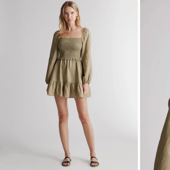 100% European Linen Smocked Mini Dress - Picture 1 of 7